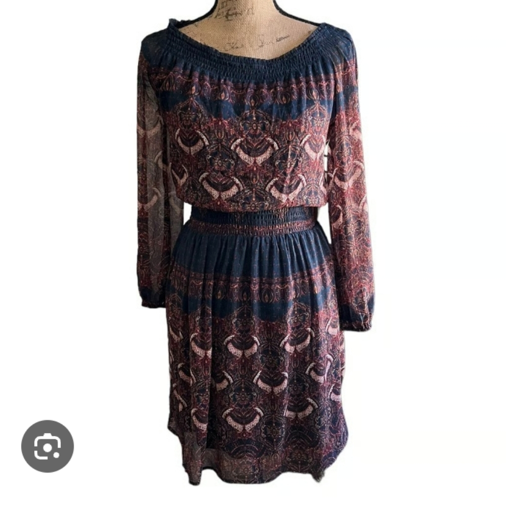 🍁Boho Abercrombie & Fitch Dress Paisley Bohemian Print 70s Stevie Nicks Fall